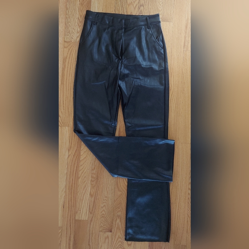 HDE women's faux leather pants high waisted straight leg trousers with pockets